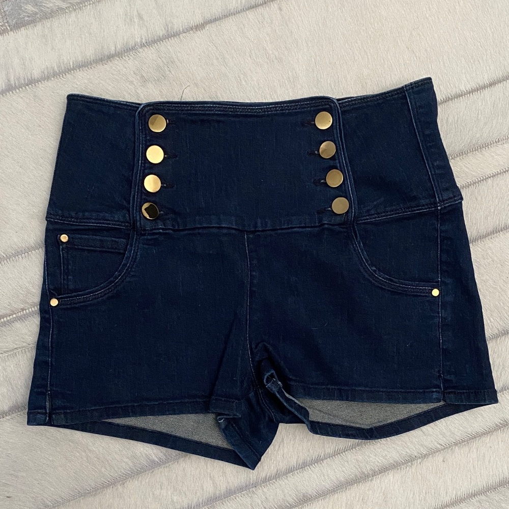 Tinseltown Dark Blue Women's Shorts with Gold Buttons Size 6